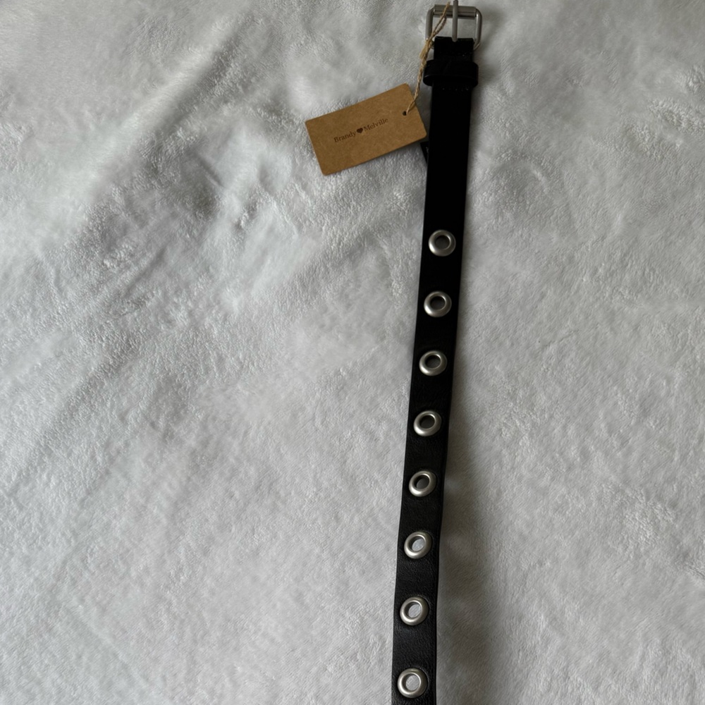 Brandy Melville Black and Silver Belt with Eyelet Detailing